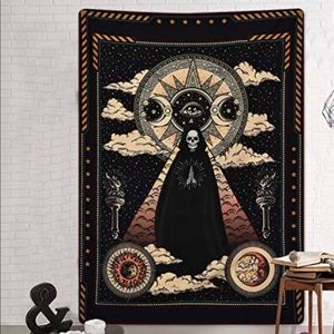Wizard Skull Tapestry Sun and Moon